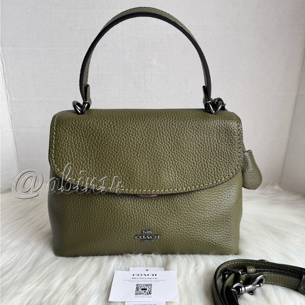 Coach Emory Top Handle Leather Crossbody Bag Olive color